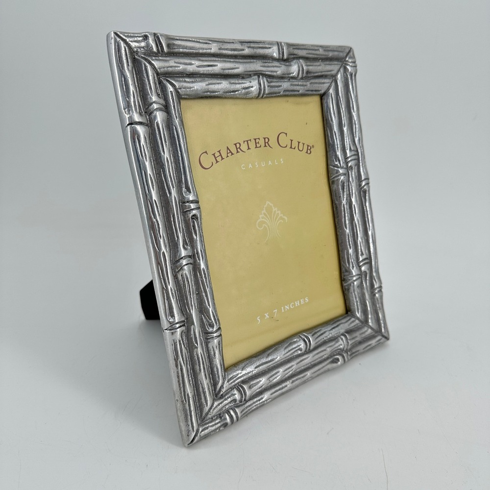 Charter Club Casuals Silver Tone Faux Bamboo Metal 5x7 Picture Photo Frame